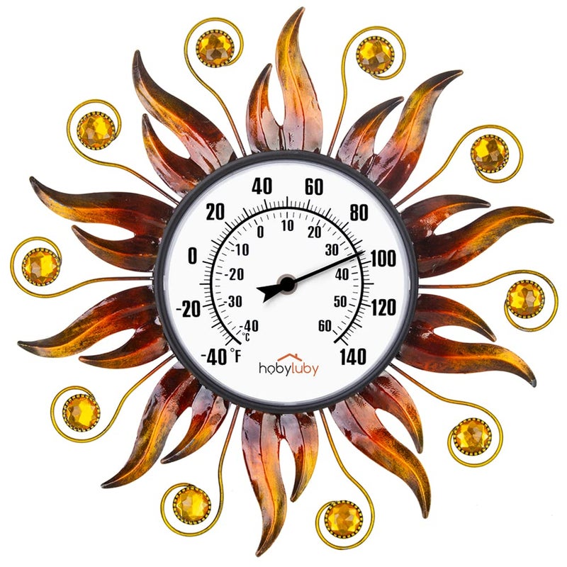 HOBYLUBY Indoor Outdoor Thermometer, Sun Wall Mounted Thermometer Decorative for Patio, Living Room, Garden Greenhouse, Wine Cellar, No Batteries Required - Image 1